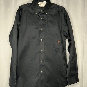 Ariat Shirt Mens Medium Black Button Down Western Twill Long Sleeve Pocket Logo